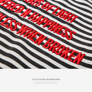 OEM ODM <b>Yarn</b> Dyed Striped Long Sleeve <b>T</b> <b>Shirt</b> Men with 3D Embroidery - Product Image 5