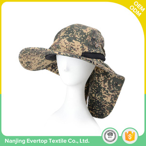 Nueva Serge cotton wide brim camouflage unisex fishing bucket summer hats woman with neck protection - Product Image 5