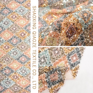 Vải Lưới Kim Sa Kẻ Ô 3d Màu Vàng Hồng Thời Trang Mới 2019 - Product Image 2