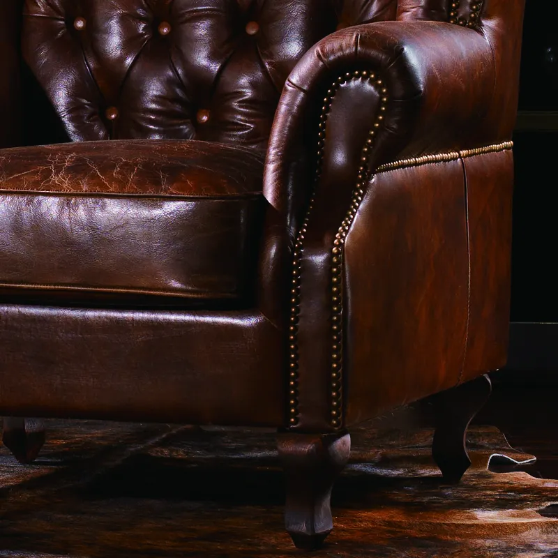 Antik lüks eğlence haddelenmiş koltuk chesterfield vintage tan deri düğmeler tufted wingback sandalye oturma odası için