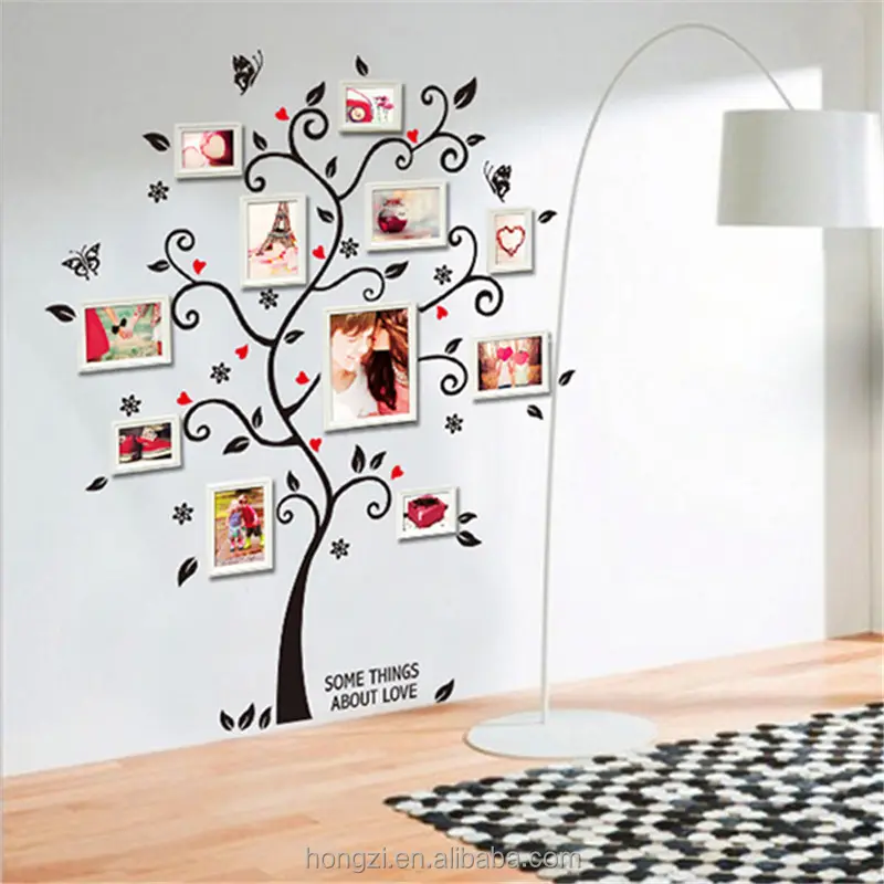 New Chic Black Family Photo Frame Tree Butterfly Flower Heart Wall Sticker Living Room Decor Room Decals
