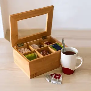 Bamboo Tea Box With 6 or 8 Compartments Tea Bag Caddy