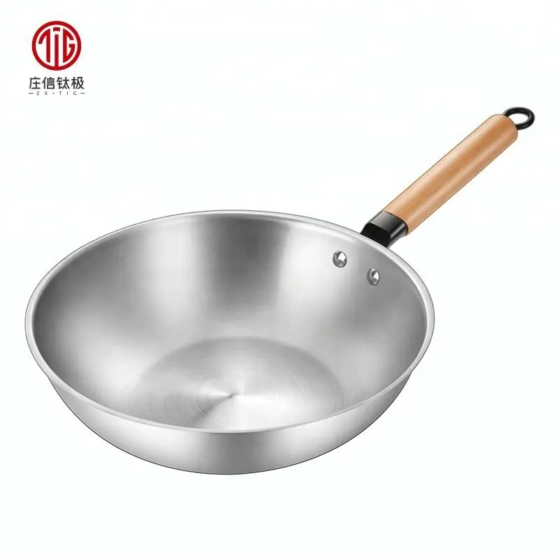 Uitstekende Titanium Clad Steels Chinese 32Cm Wok Pan Voor Keuken