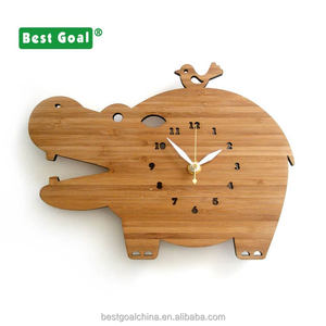 Horloge <span class=keywords><strong>murale</strong></span> en bois en forme d'hippopotame, horloge amusante pour animaux - Product Image 1