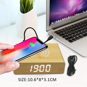 EMAF кровать ночь Мини Портативный Студийный стол деревянный Мобильный телефон Аксессуары Беспроводное зарядное устройство светодиодный электронный цифровой Деревянный Будильник - Product Image 2