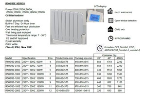 NF 전기 알루미늄 오일 필드 라디에이터 히터 1000W 프로그래머블 디지털 타이머 알루미늄 벽걸이형 - Product Image 2