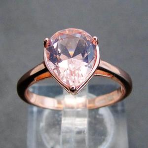 Anillo de plata de primera ley con forma de lágrima para mujer, sortija, plata esterlina 925, oro rosa, morganita, boda - Product Image 1