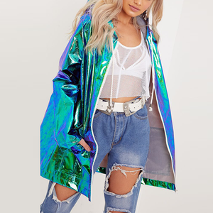 Nouvelle mode, parka <span class=keywords><strong>oversize</strong></span> à capuche imperméable à manches longues holographique, imperméable pour femmes - Product Image 1