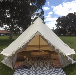 Playdo 4-עונה עמיד למים כותנה בד גדול משפחת מחנה פעמון אוהל קיר אוהל עם גג תנור שקע חור