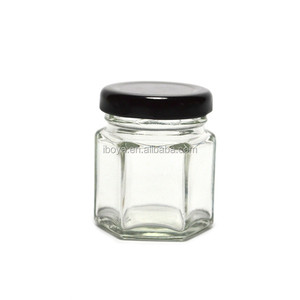 45ml empty mini hexagon honey glass jar with 43mm gold twist off lid cheap for sale