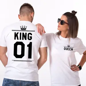 New Hot Valentine Shirts Woman Cotton King Queen 01 Funny Letter Print Couples Leisure T-shirt Man Tshirt Short Sleeve O neck