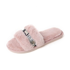 Indoor Outdoor Open Toe <strong>Sandals</strong> Plush Faux Fur Slippers Luxury Winter Slides Wholesale <strong>Glitter</strong> Belt Decoration Soft Sole Lady - Product Image 6