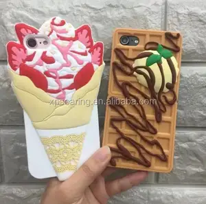 3D dondurma iPhone için kılıf 6 6 artı, waffle 3D silikon arka kapak için iPhone 7 7 Artı