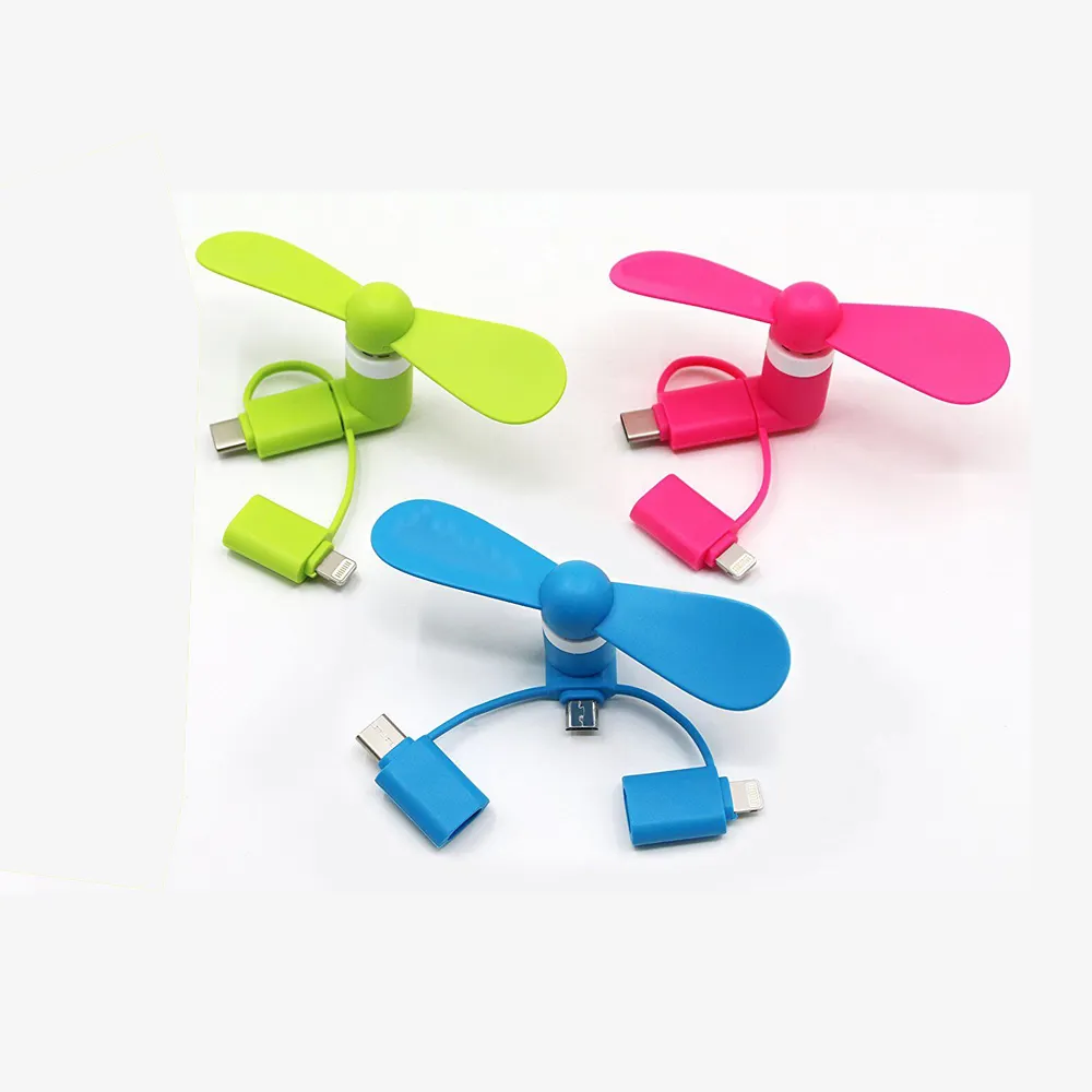 Promotional Gift Universal 3 IN 1 Phone Fan For iphone and android and Type-C mini usb fan with custom logo