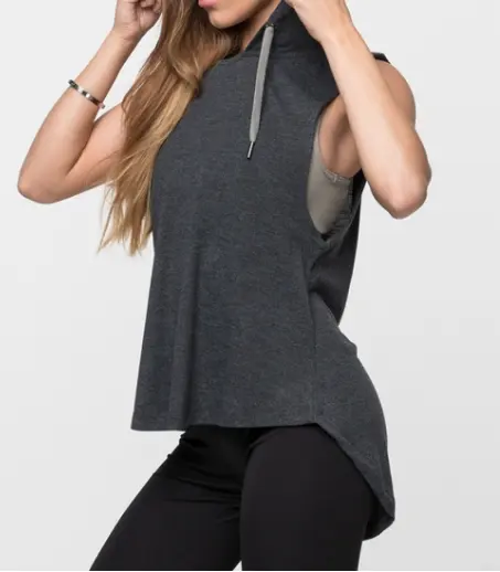 Gym Sports Athletic Clothes Women's Scoop-Neck Tank Top with Hoodie Women's Summer Sleeveless Hooded Tank Top