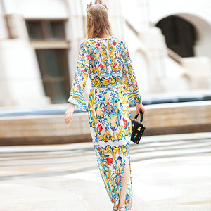 Charming Maxi Boho Dress 2019 Sprint Donne <span class=keywords><strong>A</strong></span> Maniche Lunghe <span class=keywords><strong>Con</strong></span> Cintura Fessura Stampa Floreale Abito <span class=keywords><strong>Lungo</strong></span> - Product Image 3