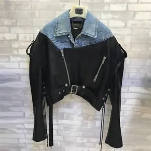 时尚设计牛仔皮革外套真皮轰炸机夹克摩托车Jacket皮革Jacket适合女士