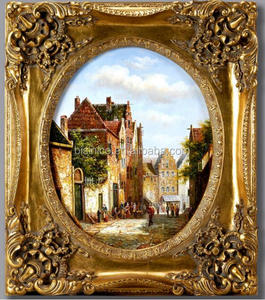 Cuadro de pintura enmarcado dorado de paisaje marino de diseño de lujo, pintura al óleo de talla de madera con marco - Product Image 3
