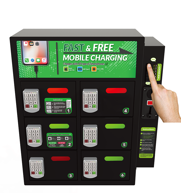 Новый дизайн, монетный защищенный зарядный шкафчик с 6 шт. шкафчиков для клуба, бара, залов, выставок