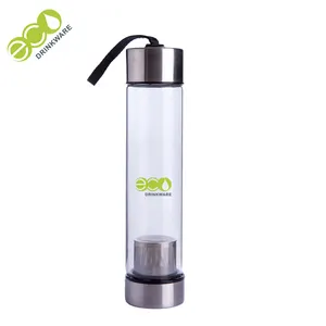 GA5070 BPA Free Easy Go 400Ml Logo Tùy Chỉnh Đơn Tường Borosilicate Glass Uống Chai Với Trà Infuser
