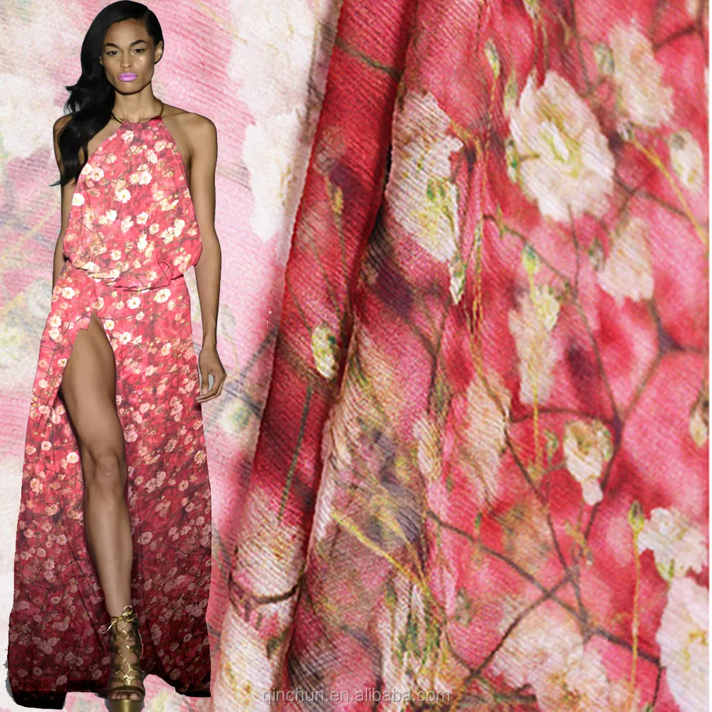 Fashion crinkle chiffon, printed silk chiffon fabric for beach dress