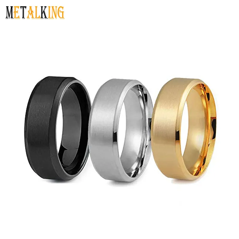 Edelstahl ringe für Männer Ehering Cooles einfaches Band 8MM matte und abgeschrägte Kanten Gold Schwarz Roségold Blau