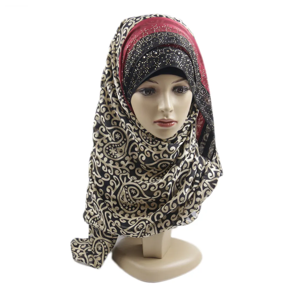 Lenço hijab estampado de chiffon personalizado, lenço de duas cores charmoso para mulheres
