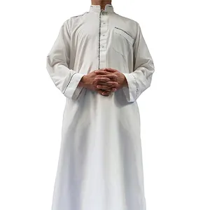 knop thobe Suppliers-Midden-oosten Islamitische Volledige lengte Kleding Dubai kaftan Moslim Knoppen polyester Mens Thobe