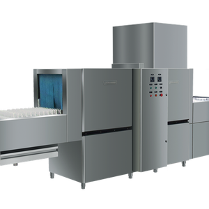 Laveuse de vaisselle professionnelle autonome en acier inoxydable à cuve unique avec convoyeur pour restaurants et hôtels, capacité 16 services - Product Image 1