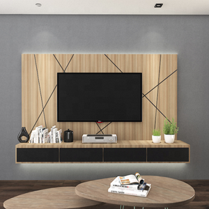 Meuble TV mural moderne en placage de bois <span class=keywords><strong>avec</strong></span> laque et tiroirs - Product Image 4