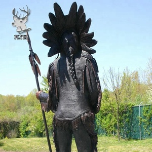 Outdoor Tuin Levensgrote Bronzen Indian <span class=keywords><strong>Chief</strong></span> Holding Spear Standbeeld Te Koop