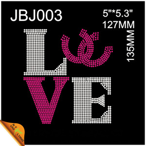 Crystal rhinestone Amor transferencia <span class=keywords><strong>letras</strong></span> rosadas rhinestone de camisetas de las mujeres - Product Image 1