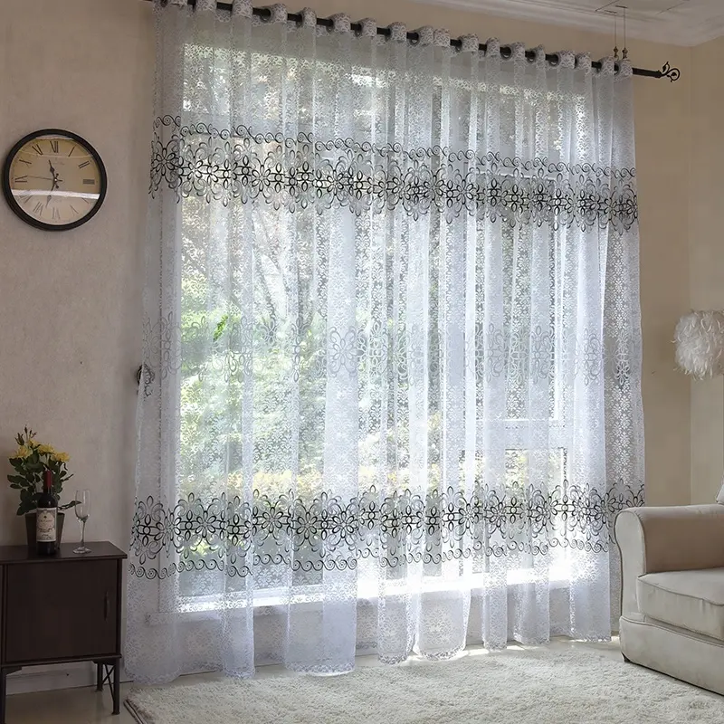 ราคาถูกประเทศสไตล์แผงดอกไม้พิมพ์ Sheer Curtain แผง Tulle Voile สำหรับระเบียงหน้าต่างขายส่งหรูหรา