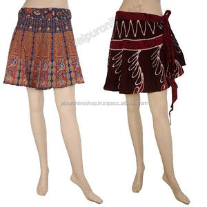 Falda Corta India Estilo Bohemio Gitano, Falda Midi de Algodón Hippie, Falda Cruzada hasta la Rodilla - Product Image 1