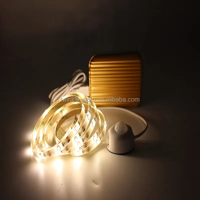 Tira led movimiento activado luz de la noche LED tira flexible sensor automático cama luz DC 5 V 1 m blanco cálido