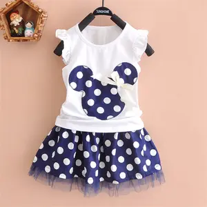 Hot Selling Dot Cartoon 2 Stück Rock Set 3-5 Jahre alte Kinder Kleidung Baby Mädchen Kleid