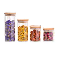 High borosilicate glass canister glass jars bottles with wooden lid