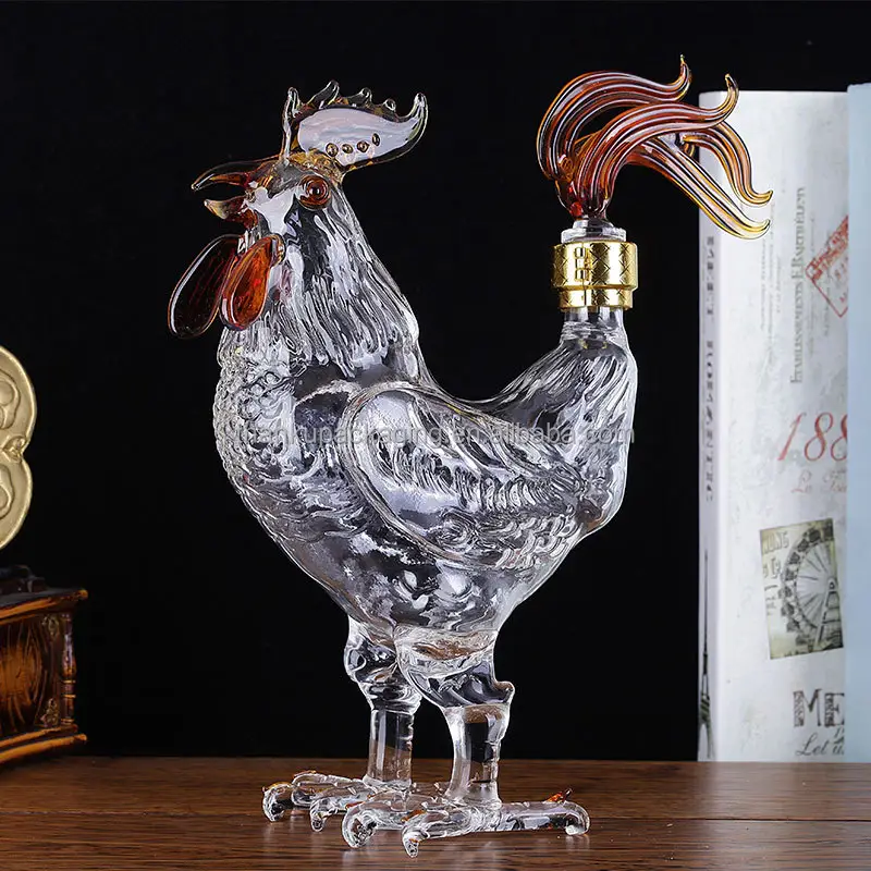 Decorativi animale gallo a forma di bottiglia di vetro decanter