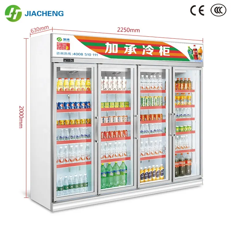 Jiacheng air refroidissement 4 porte refroidisseur de boissons pour des boissons énergisantes, doux boisson froide réfrigérateur affichage commercial réfrigérateur