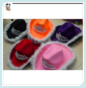 Kadınlar için <span class=keywords><strong>Tiara</strong></span> ile parti ülke yetişkin kostüm pembe kovboy şapkaları HPC-0288 - Product Image 2