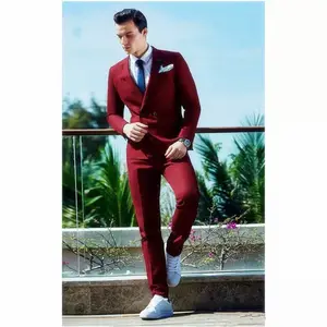 Yeni varış klasik tarzı bordo kruvaze erkek takım elbise Terno Slim Fit sıska 2 parça smokin balo ceket + pantolon