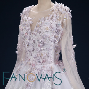 RUOLAI ASA018 nuovo <span class=keywords><strong>abito</strong></span> da sposa classico a maniche lunghe 3D fiori Appliques <span class=keywords><strong>abito</strong></span> da sposa <span class=keywords><strong>in</strong></span> <span class=keywords><strong>Tulle</strong></span> con fiori colorati - Product Image 5