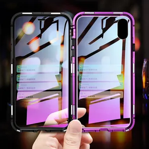 IPhone 11 12 13 Pro Max X Xr Xs Max çift taraflı temperli cam koruma tampon durumda manyetik adsorpsiyon telefon kılıfı