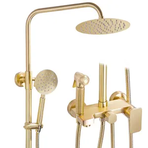 Matte Gold Regen dusche Wasserhahn Set Ultra dünner Dusch kopf Sparen Wasser Toilette Sprüh wanne Auslauf Gebürstetes Gold Badezimmer Dusche Kits