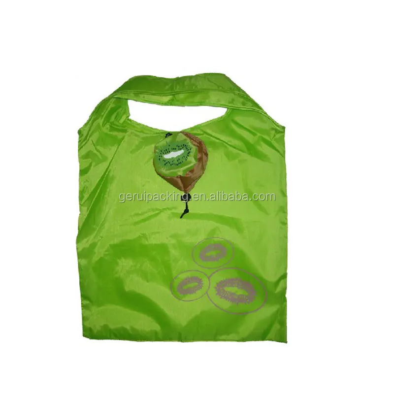 Vente chaude Kiwi fruits forme logo personnalisé 190 T polyester pliable sac à provisions