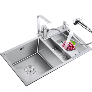 Sanitaires lavabo double bol en acier inoxydable à la main cuisine évier encastré - Product Image 4