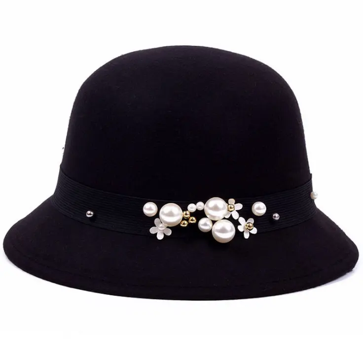 ผู้หญิงฤดูหนาวฤดูใบไม้ร่วง Vintage รอบ Pearl Hairy งานแต่งงานหมวก