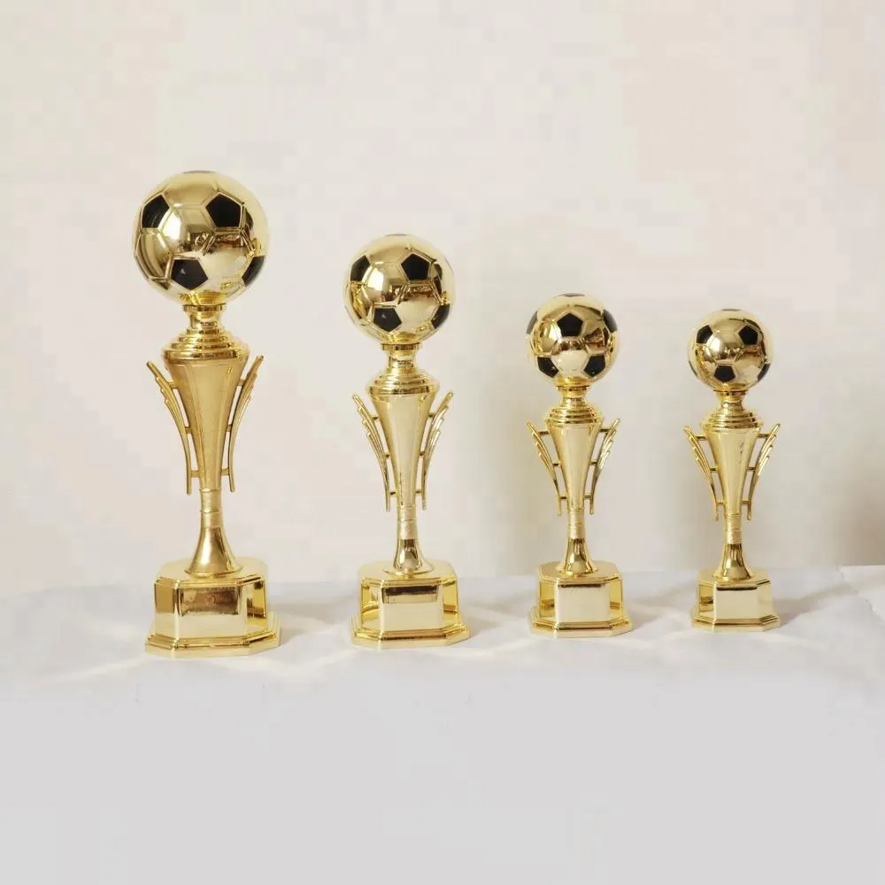 Factory Supply Souvenir Use Plated football trophy plastic, gold trophies and awards