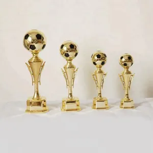 Factory Supply Souvenir Use Plated football trophy plastic, gold trophies and awards