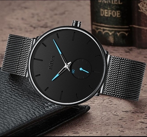 Montres à quartz BIDEN, <span class=keywords><strong>mouvement</strong></span> <span class=keywords><strong>japonais</strong></span>, <span class=keywords><strong>montre</strong></span> pour homme, bracelet en acier inoxydable noir, montres-bracelets de style business, horloge 0124 - Product Image 6